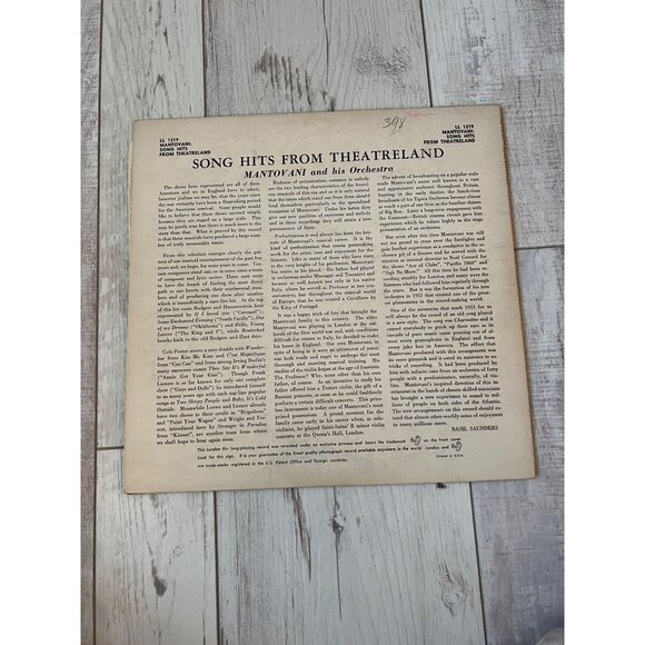 Mantovani Song Hits From Theatreland Vinyl Record LL 1219 Vintage Album - Picture 6 of 6